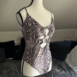 Topshop via ASOS snake print one-piece swimsuit